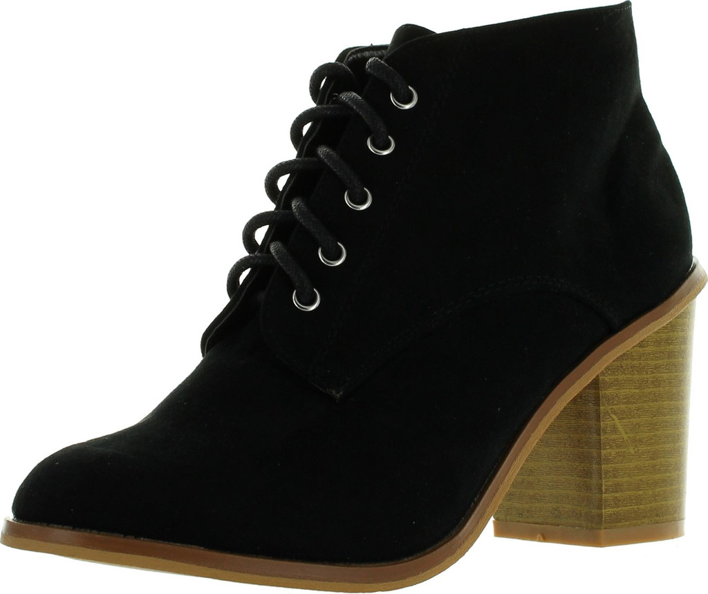 Qupid Varsity-01X Suede Lace Up Booties