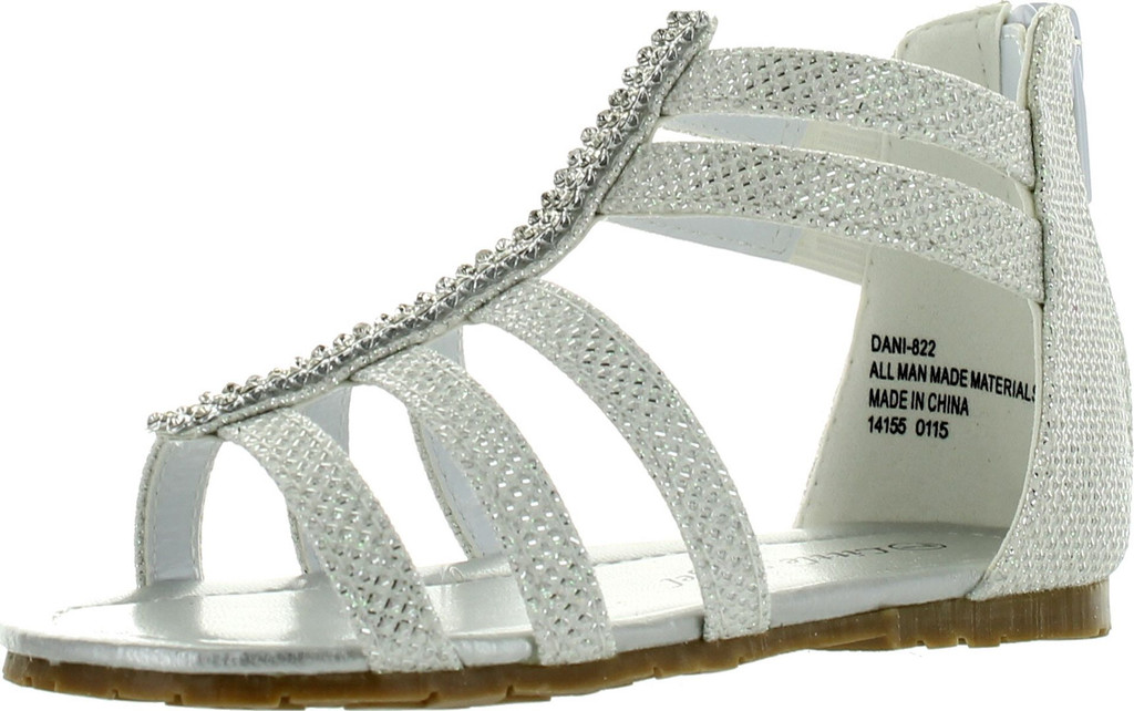 Little Angel Dani-822 Toddler's Strappy Rhinestone Back Zipper Flat Sandal Shoes