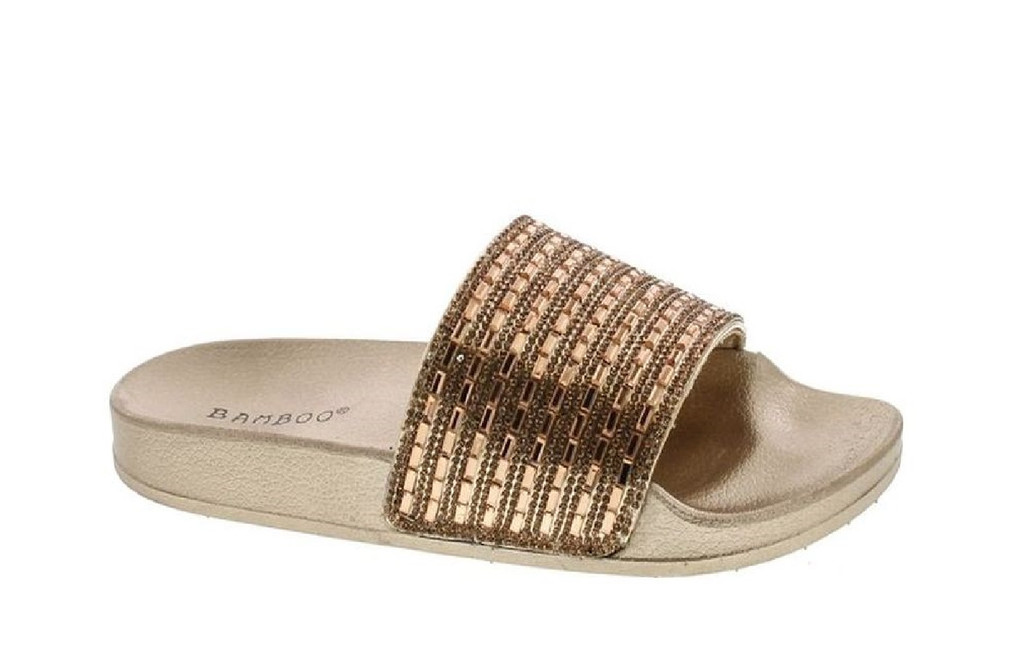 Bamboo Womens Dazzling-01S Vibrance01 Open Toe Jeweled Rhinostone Slide Flip Flops Flat Sandal Slippers