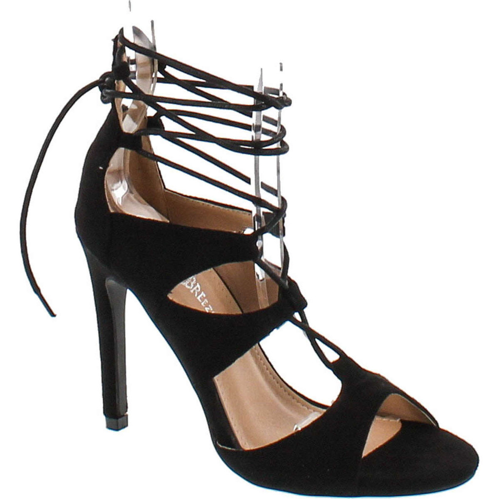 Nature Breeze Kent Women Lace Up Caged Gladiator Sandals With Zipper Closure