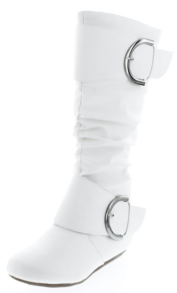 Top Moda Womens Bank-81 Mid Calf Round Toe Buckle Slouched Flat Boots