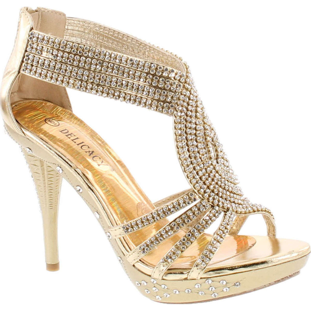 Delicacy 07 Womens Rhinestone Event Dress Sandals Gold