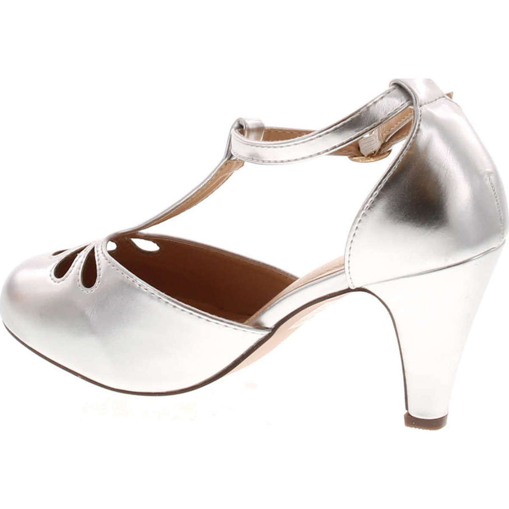 Static Footwear Kimmy-36 Women's Teardrop Cut Out T-Strap Mid Heel Dress Pumps