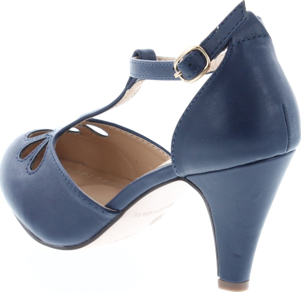 Static Footwear Kimmy-36 Women's Teardrop Cut Out T-Strap Mid Heel Dress Pumps