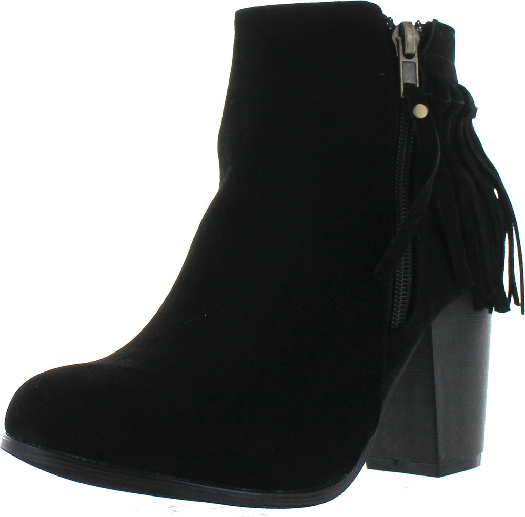 Static Footwear Women's Chunky Heel Fringe Zipper Closure Ankle Booties