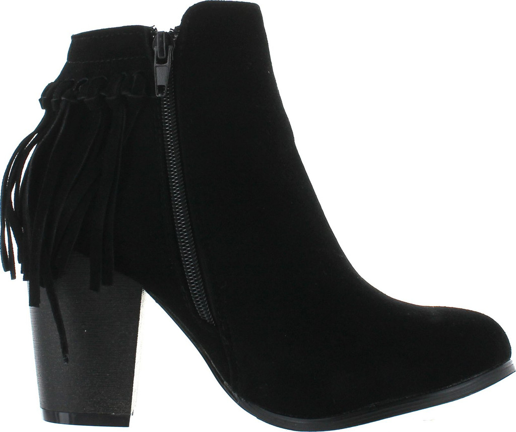 Static Footwear Women's Chunky Heel Fringe Zipper Closure Ankle Booties