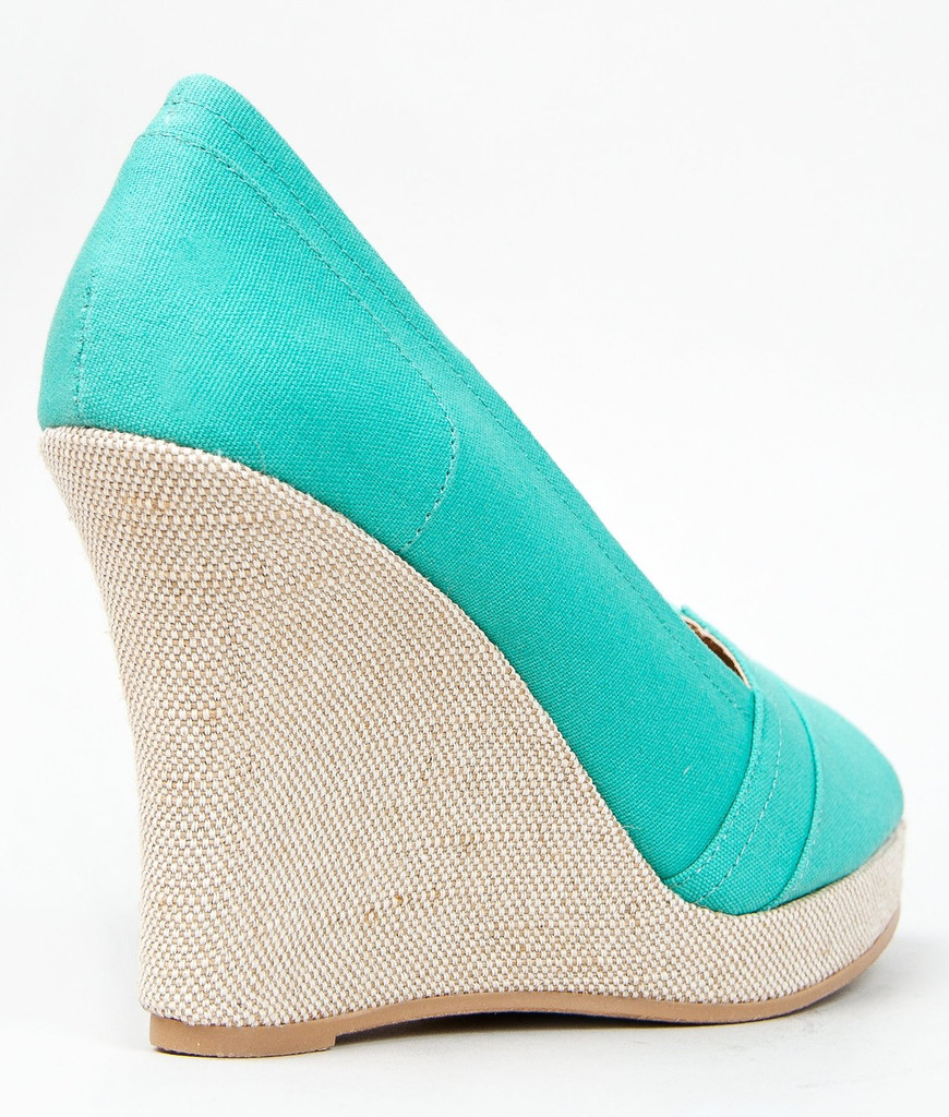 Qupid Talen-265 Peep Toe Canvas Wedge Heel Sandals