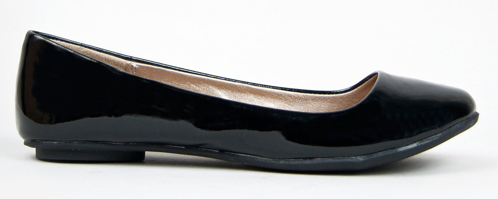 Qupid Thesis-92 Classic Round Toe Patent Slip On Basic Comfortable Flat Shoe