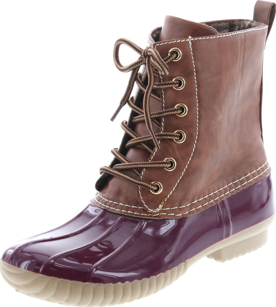 Axny Dylan Women's Lace Up Two Tone Combat Style Calf Rain Duck Boots