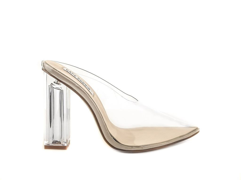 Cape Robbin Atom Women's Lucite Clear Block Chunky High Heel Closed Toe Open Back Slide Sandal