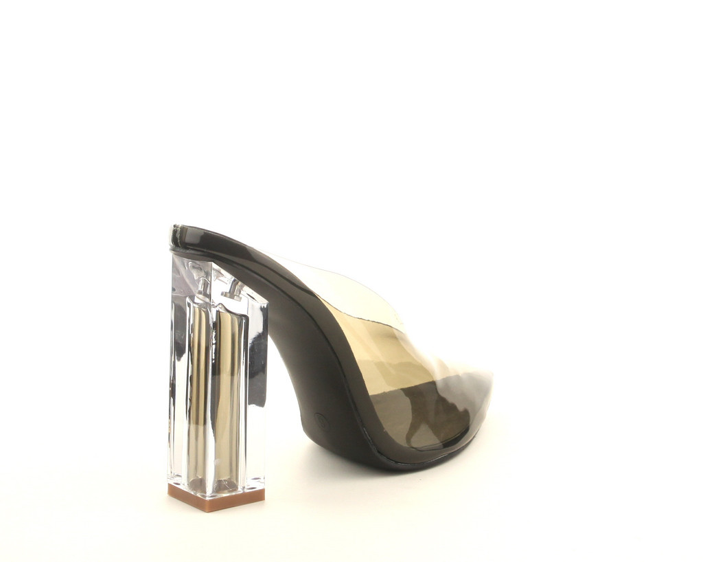 Cape Robbin Atom Women's Lucite Clear Block Chunky High Heel Closed Toe Open Back Slide Sandal