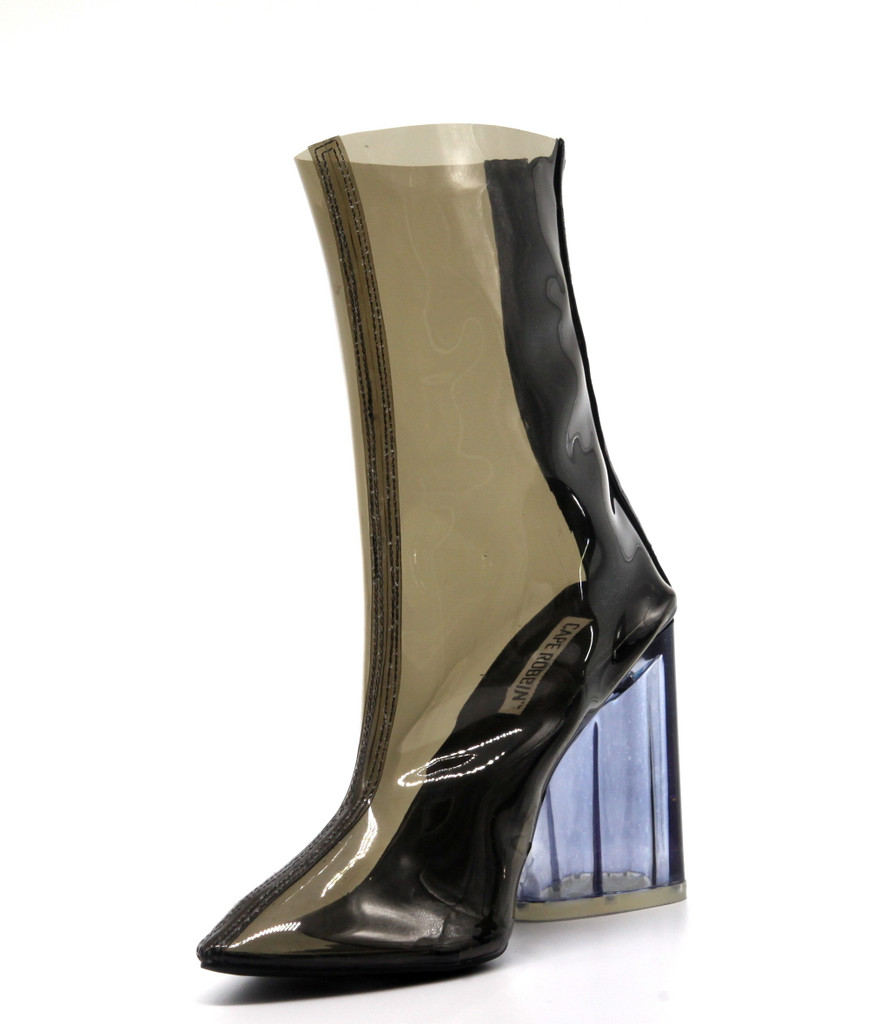Cape Robbin Crystal Glaze Womens Perspex Lucite Clear Pointy Toe Chunky Heel Ankle Boots