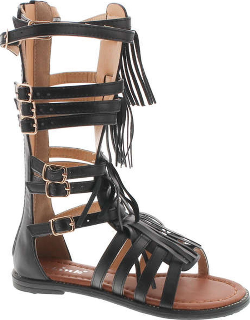 Link Savannah 3K Little Girls Strappy Buckled Fringe Gladiator Flat Sandals