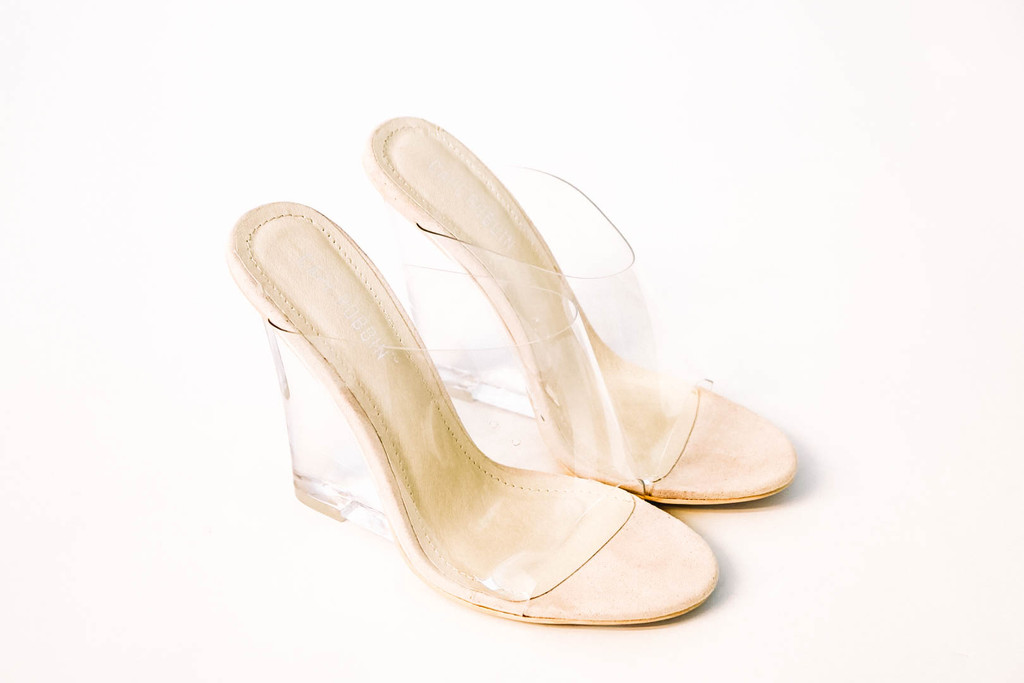 Cape Robbin Women's Transparent Lucite Clear Wedge Heel Pvc Open Toe Slip On Mules Lemonade