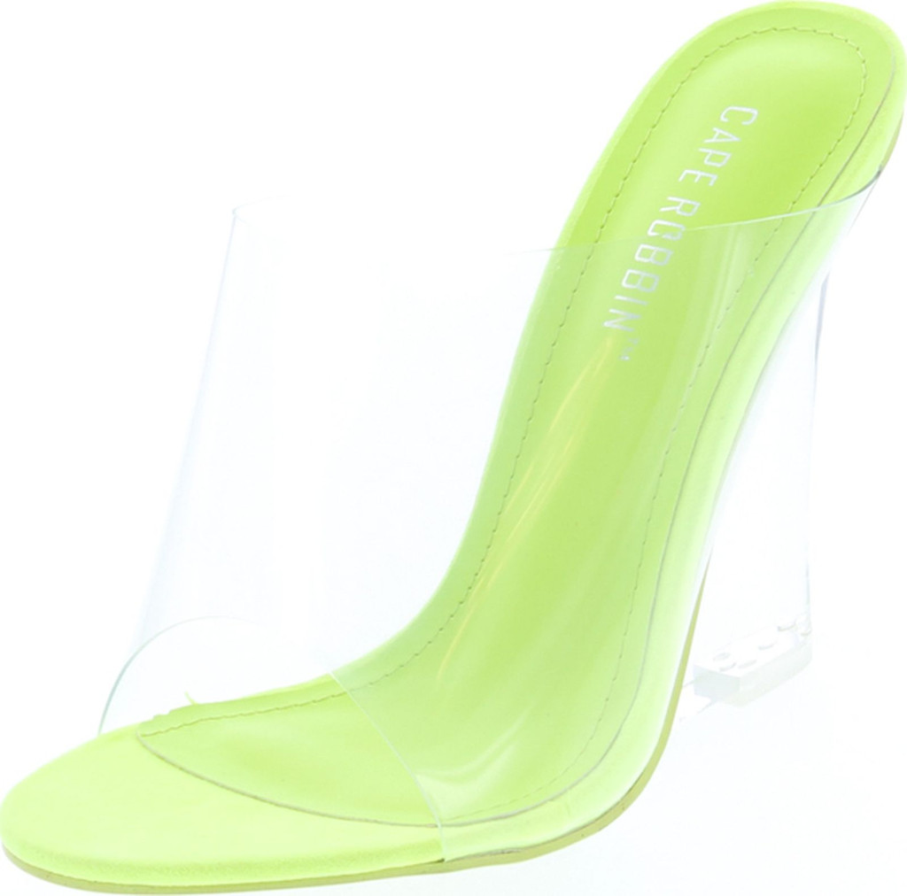 Cape Robbin Women's Transparent Lucite Clear Wedge Heel Pvc Open Toe Slip On Mules Lemonade