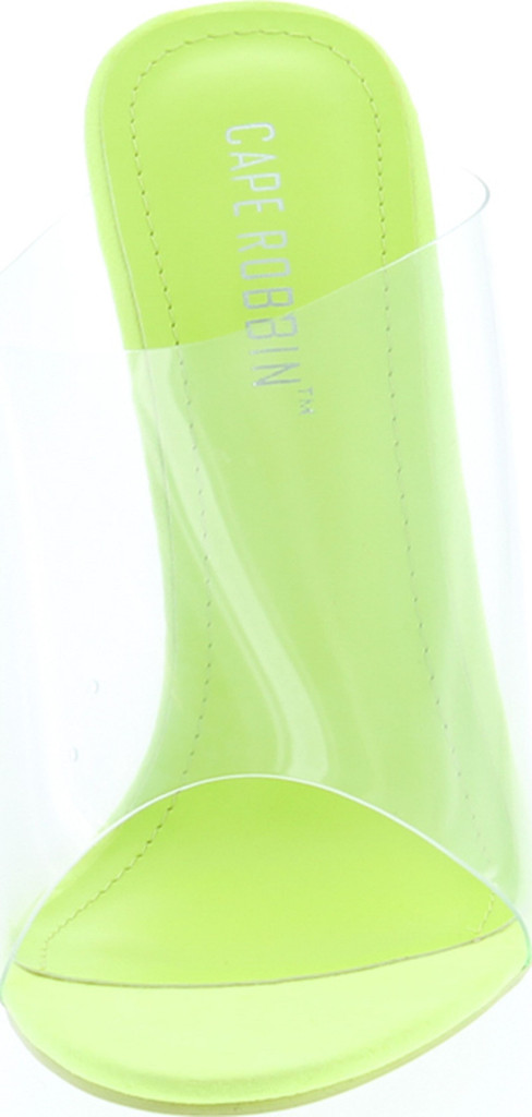 Cape Robbin Women's Transparent Lucite Clear Wedge Heel Pvc Open Toe Slip On Mules Lemonade