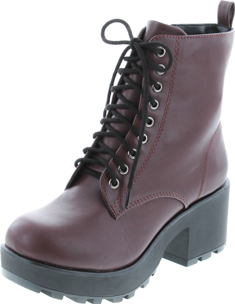 Soda Women's Magpie Faux Leather Lace-Up Combat Mid Heel Military Ankle Boots