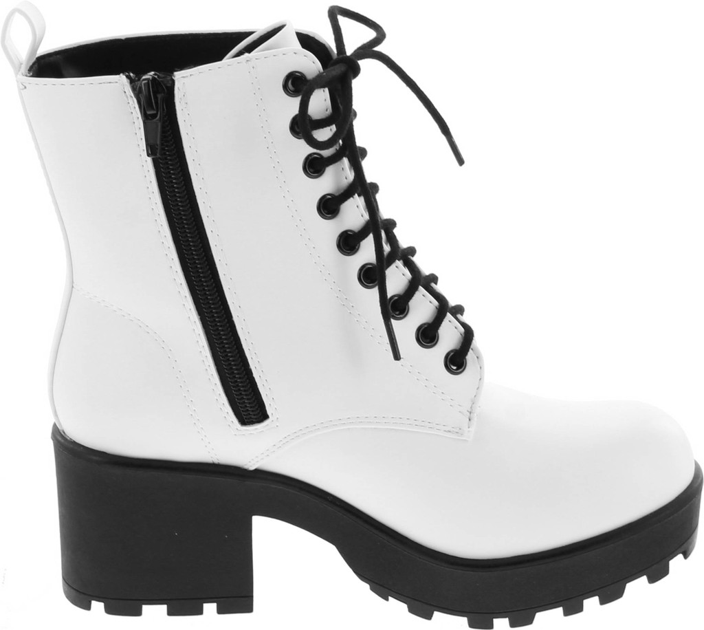 Soda Women's Magpie Faux Leather Lace-Up Combat Mid Heel Military Ankle Boots