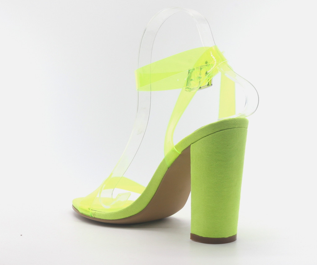 Cape Robbin Gen Women's Lucite Clear Strappy Block Chunky High Heel Open Peep Toe Sandal