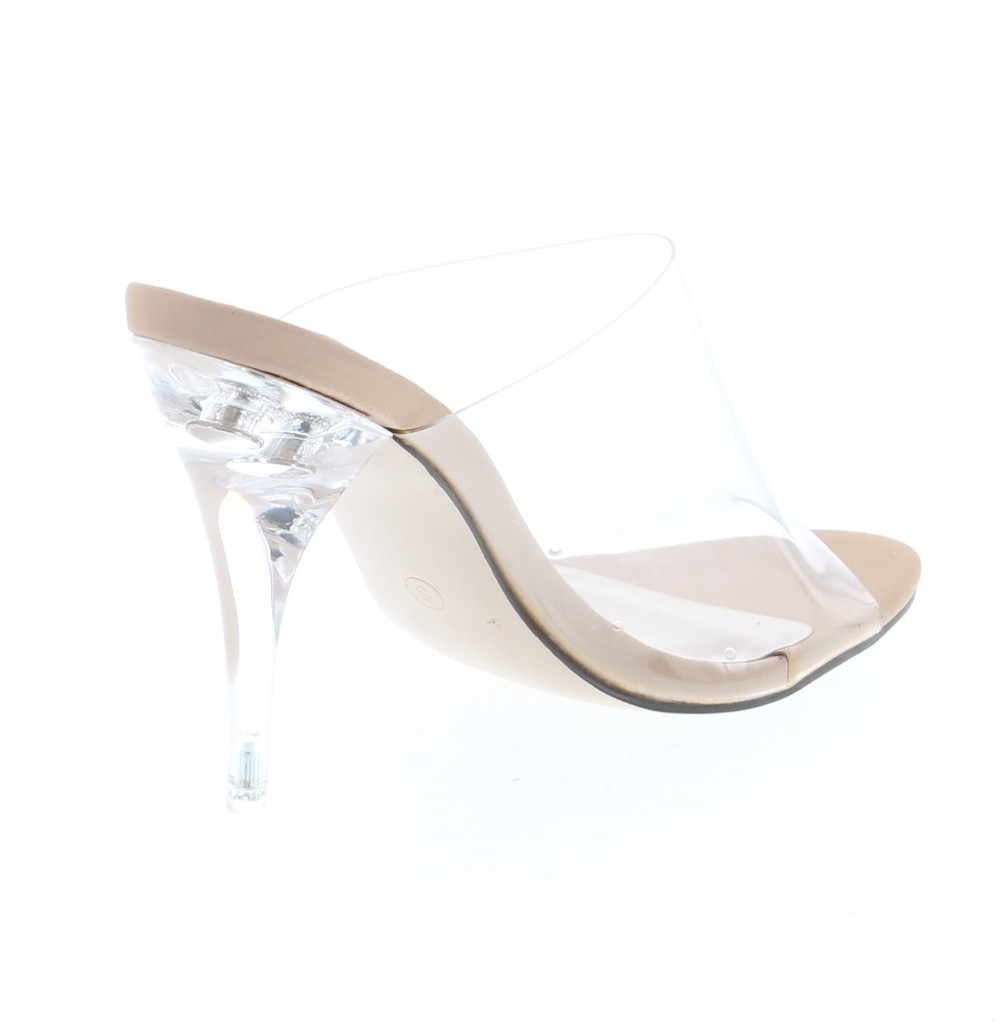 Static Footwear Women's Dressy Peep Toe Clear Transparent Strap Slip On Clear Heels