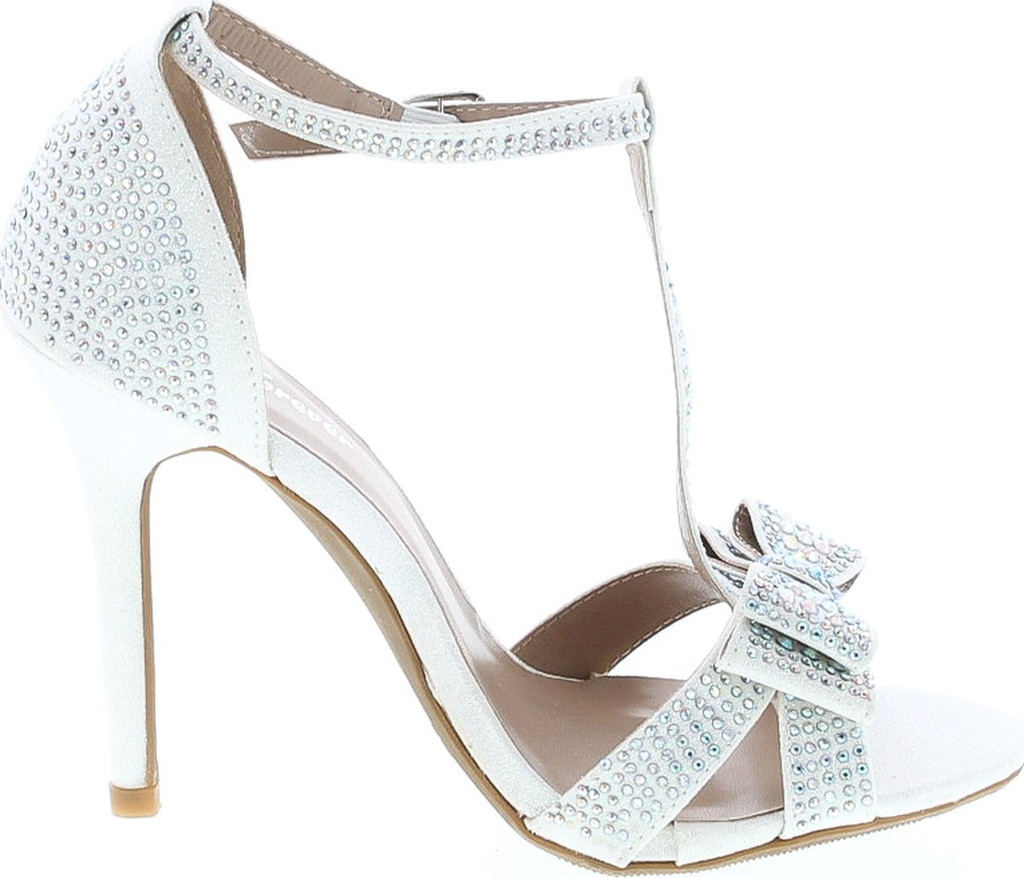 Forever Link Alina-64 Rhinestone Glitter Tstrap Bow Detail Formal Heel