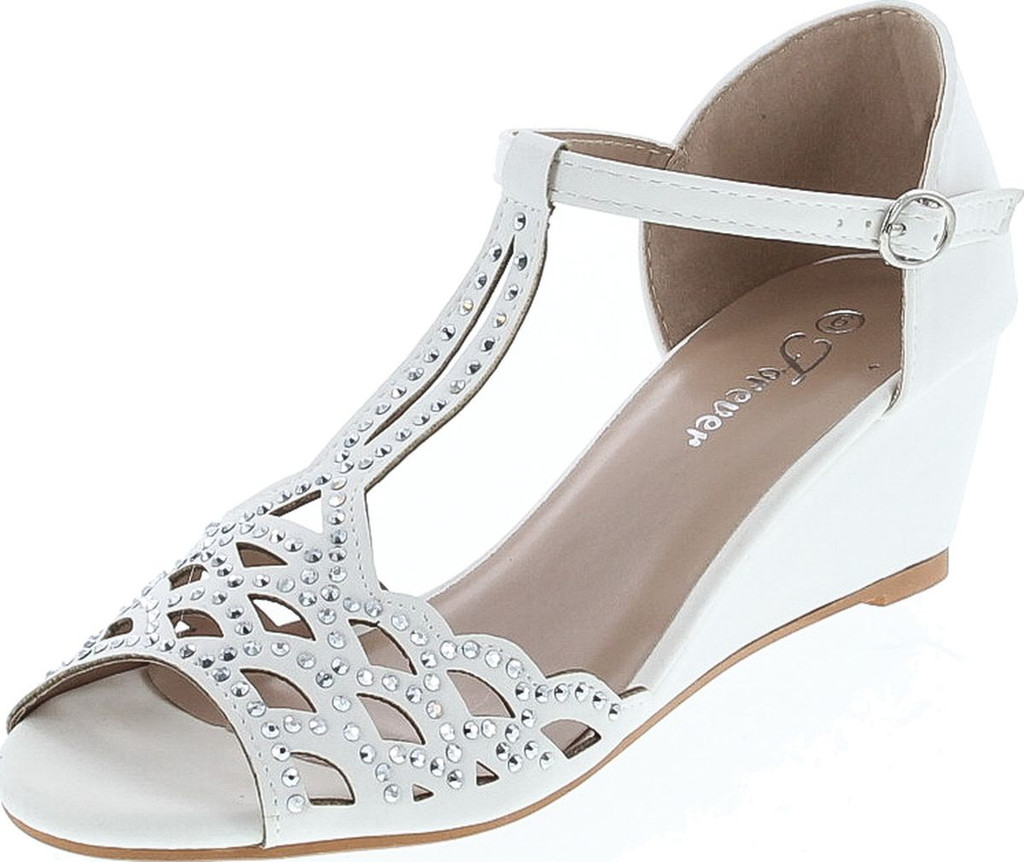 Blaze04 Rhinestone Peep Toe Cut Out Ankle Strap Low Wedge Dress Sandal