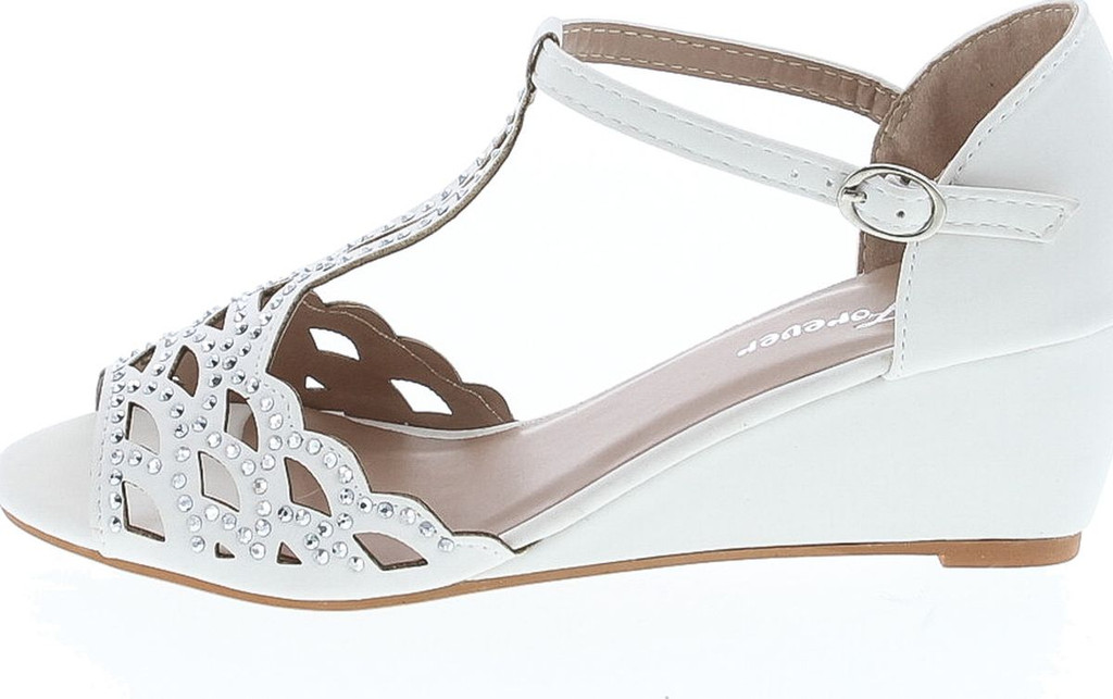 Blaze04 Rhinestone Peep Toe Cut Out Ankle Strap Low Wedge Dress Sandal