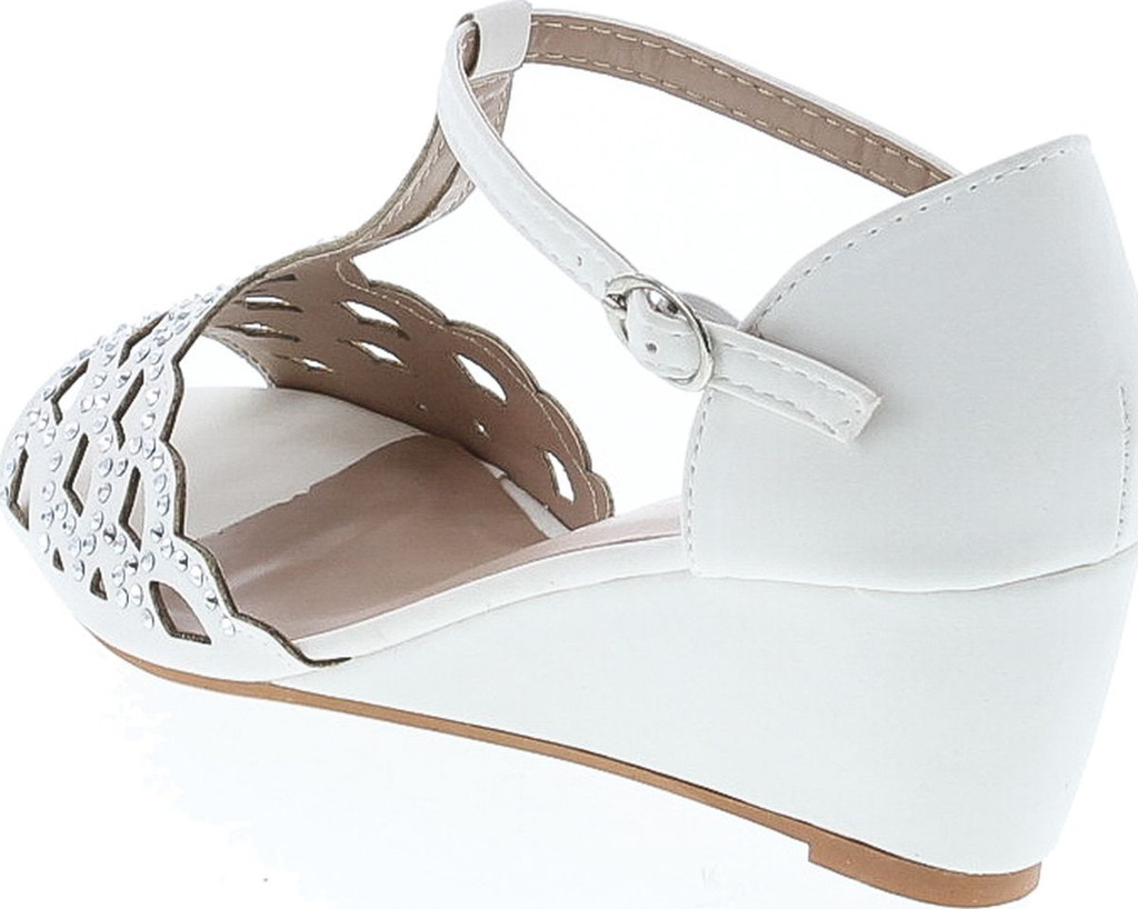 Blaze04 Rhinestone Peep Toe Cut Out Ankle Strap Low Wedge Dress Sandal