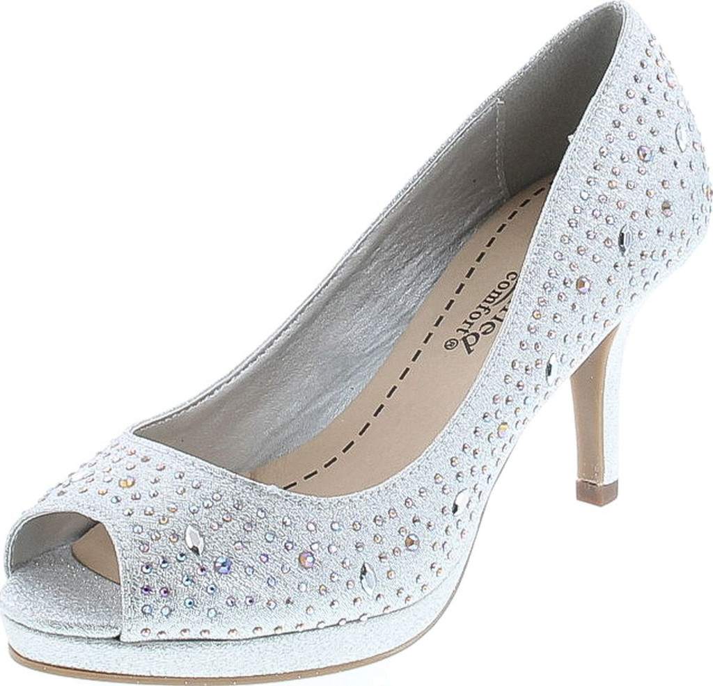 City Classified Frank Comfort Soft Foam Peep Toe Glitter Rhinestones, High Heel Dress Pump