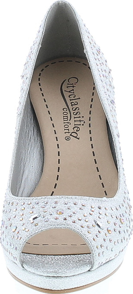 City Classified Frank Comfort Soft Foam Peep Toe Glitter Rhinestones, High Heel Dress Pump