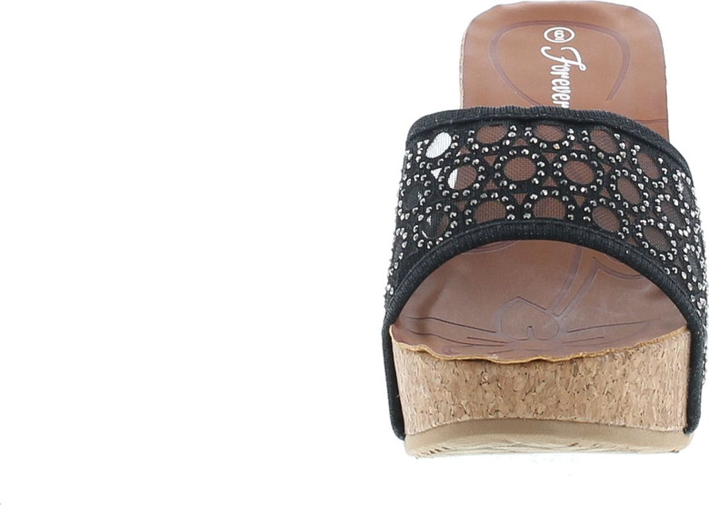Forever Womens Cork Wedge Open Toe Rhinestone Embellished Sandals