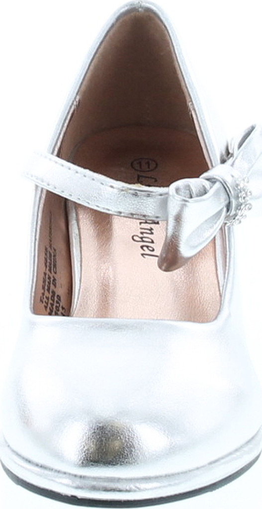 Little Angel Tasha-685E Glitter Bow Mary Jane Pump - Silver