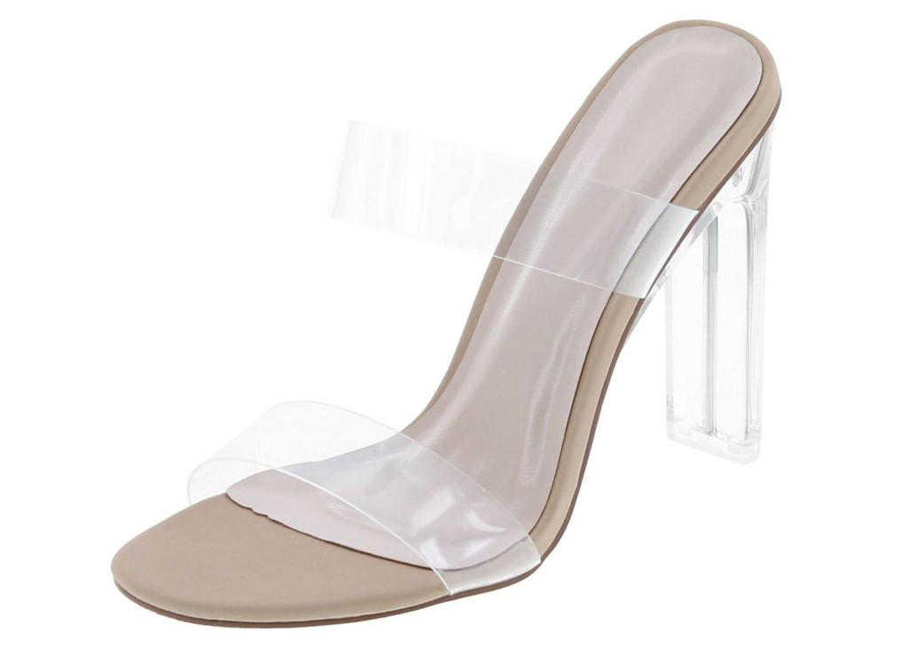 clear chunky heel mules