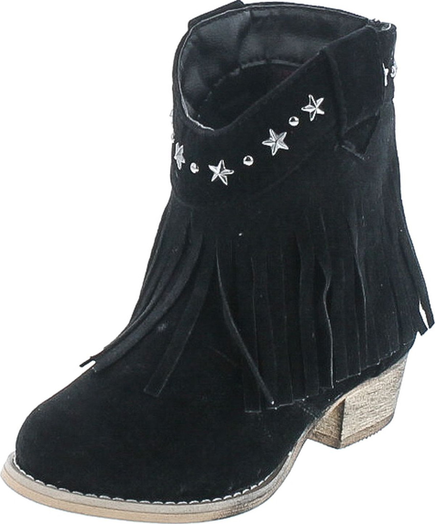 I Yokids Cece-65K Girl's Modern Studded Fringe Cowboy Chunky Ankle Bootie
