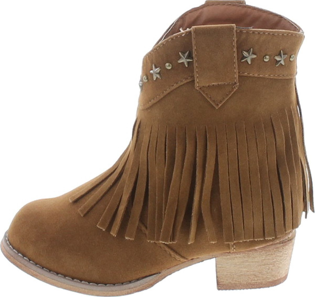 I Yokids Cece-65K Girl's Modern Studded Fringe Cowboy Chunky Ankle Bootie
