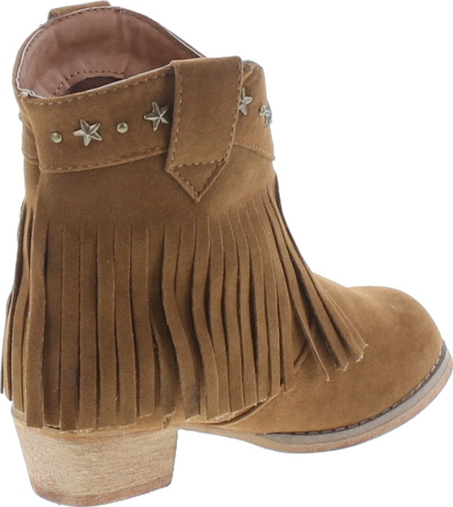 I Yokids Cece-65K Girl's Modern Studded Fringe Cowboy Chunky Ankle Bootie