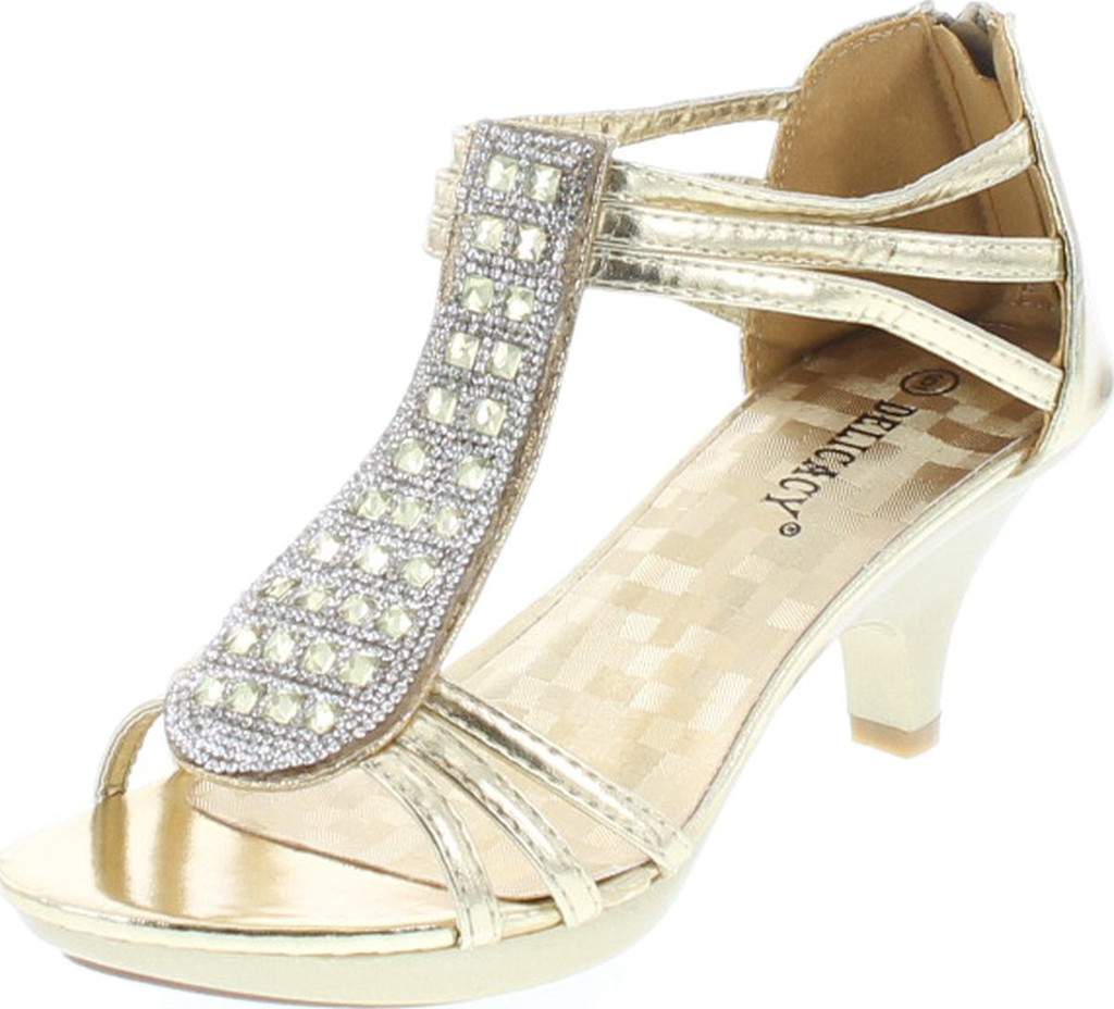 Delicacy Angie-27 Women's Patent Open Toe Rhinestone Beads D'orsay Zip Closure Kitten Heel Dance Shoes