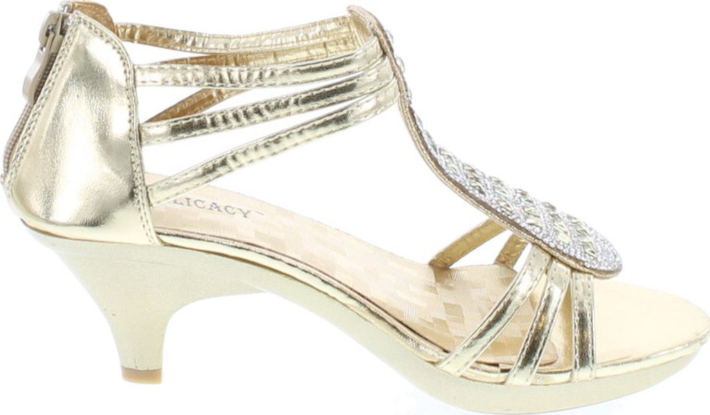 Delicacy Angie-27 Women's Patent Open Toe Rhinestone Beads D'orsay Zip Closure Kitten Heel Dance Shoes