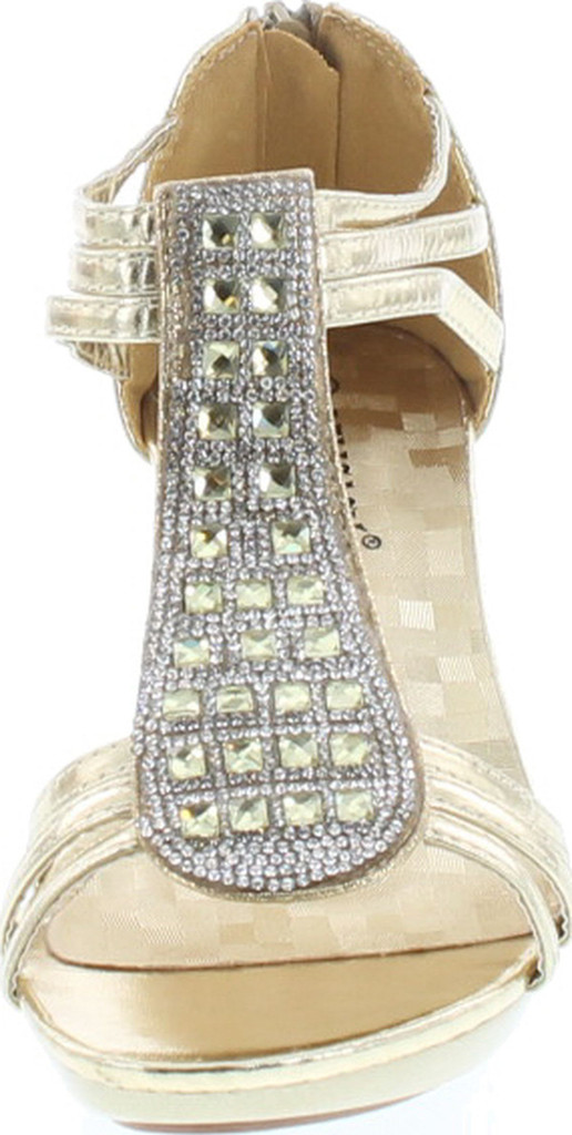 Delicacy Angie-27 Women's Patent Open Toe Rhinestone Beads D'orsay Zip Closure Kitten Heel Dance Shoes