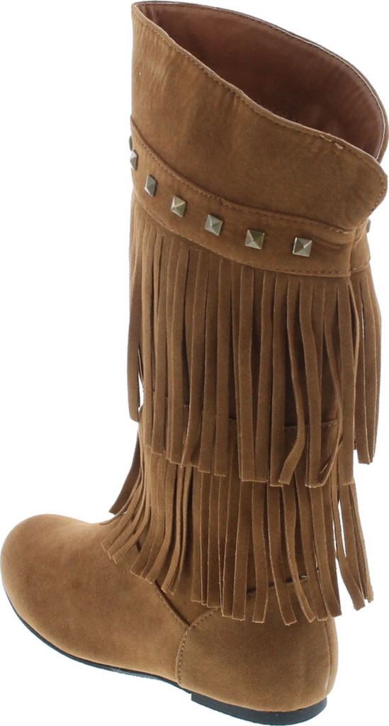 Yoki Trina 03K Little Girls Moccasin 2 Layer Fringe Boots