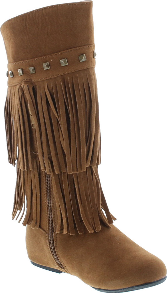 Yoki Trina 03K Little Girls Moccasin 2 Layer Fringe Boots