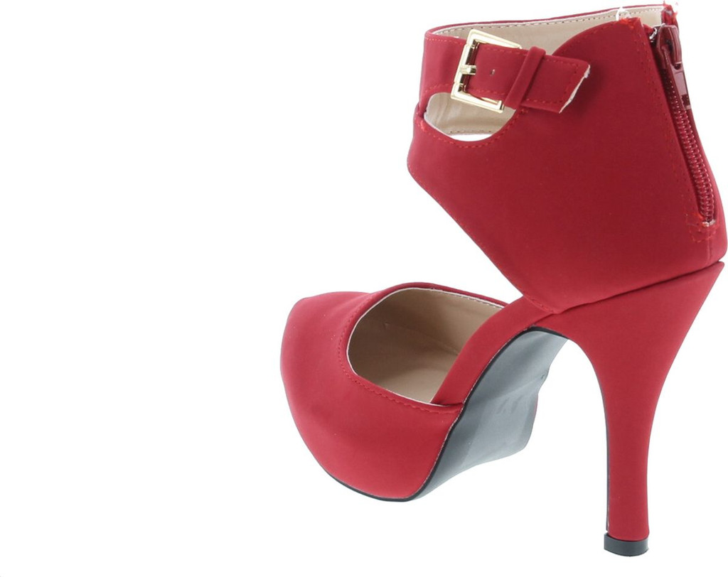 Qupid Trench-244 Women's Round Toe High Heel Zip Closure Buckle Ankle Straps Nubuck Shoes