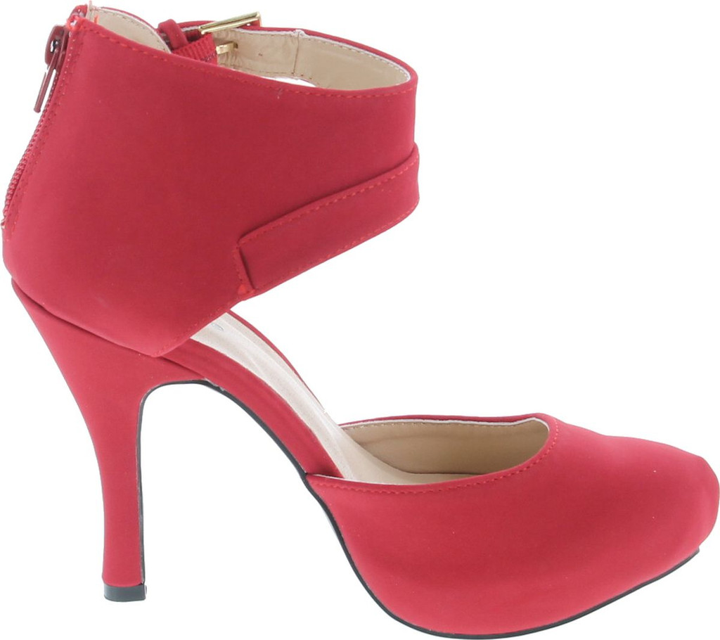 Qupid Trench-244 Women's Round Toe High Heel Zip Closure Buckle Ankle Straps Nubuck Shoes