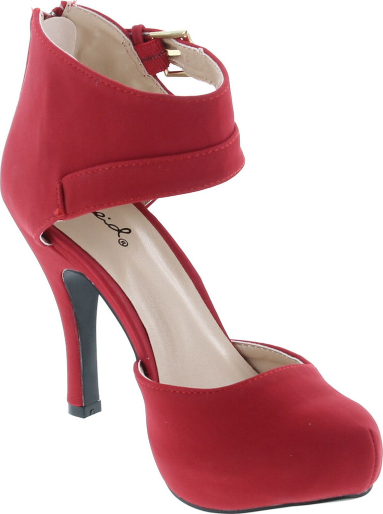 Qupid Trench-244 Women's Round Toe High Heel Zip Closure Buckle Ankle Straps Nubuck Shoes