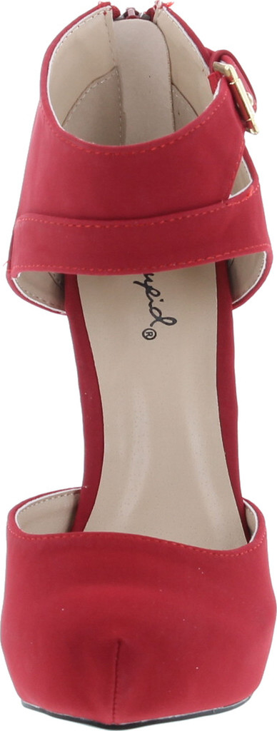 Qupid Trench-244 Women's Round Toe High Heel Zip Closure Buckle Ankle Straps Nubuck Shoes