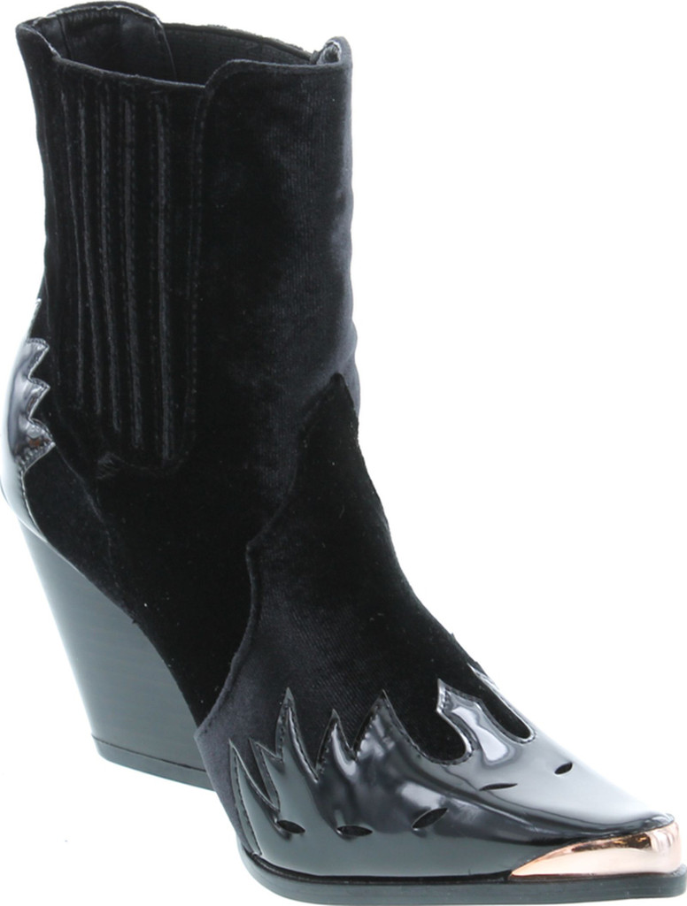 Cape Robbin Women Flame Pattern Cowboy Boot - Block Heel Western Boot - Chunky Heel Ankle Boot