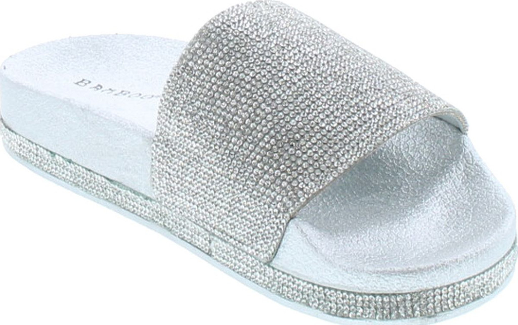 Bamboo Womens Dazzling-01S Open Toe Jeweled Rhinostone Slide Flip Flops Flat Sandal Slippers
