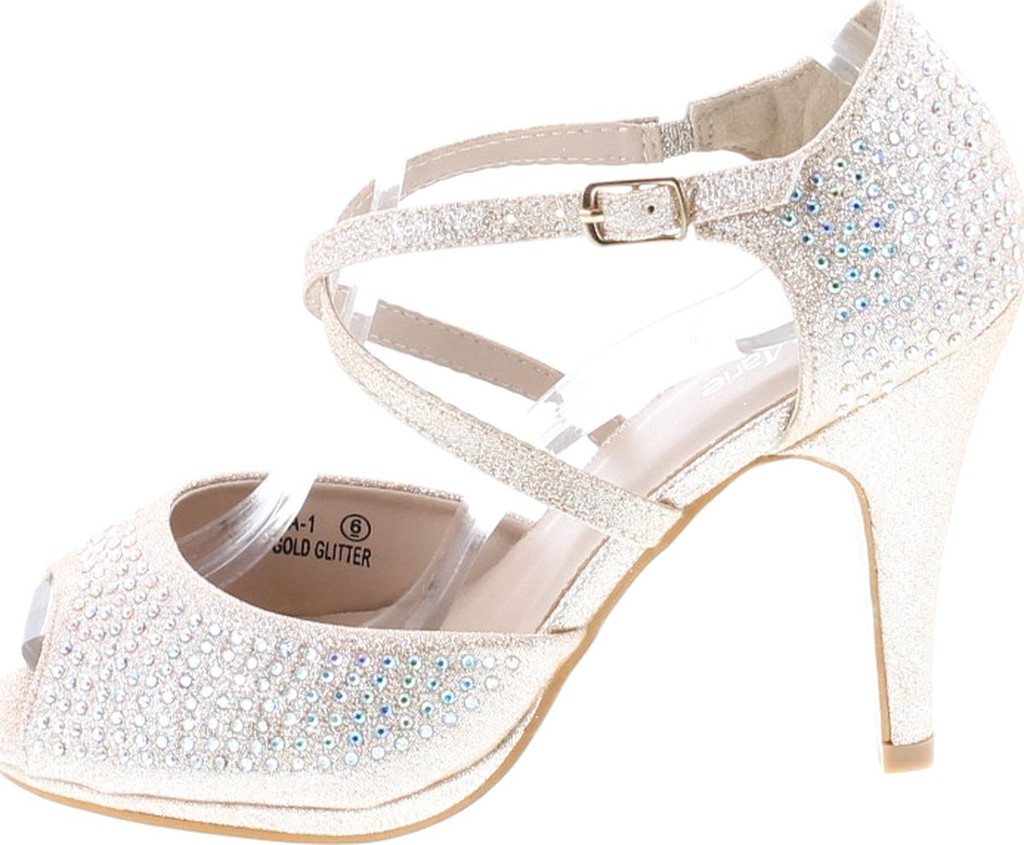 Bella Marie Shania-1 Women's Peep Toe Rhinestone Glitter Crossing Strap Dance Sandals