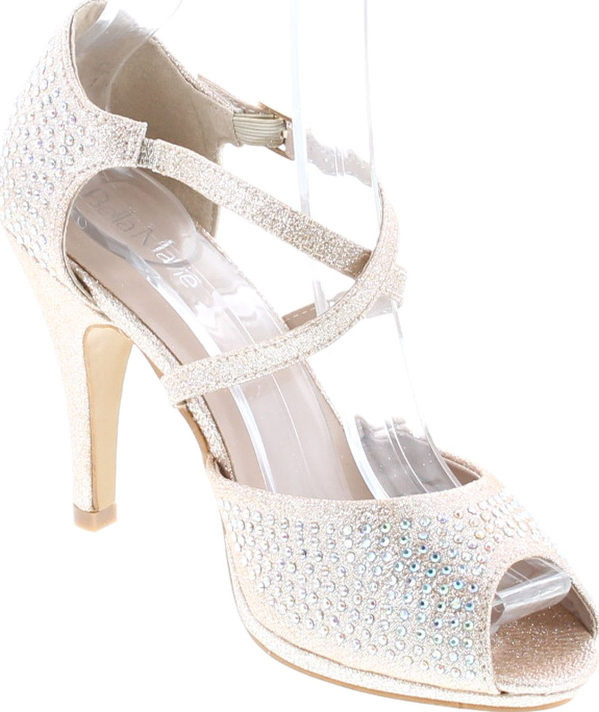 Bella Marie Shania-1 Women's Peep Toe Rhinestone Glitter Crossing Strap Dance Sandals