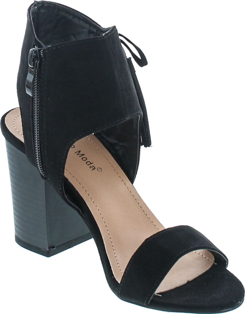 Top Moda Women's Lace Up Side Top Moda Troy-1 Tassel Fringe Stacked Chunky Heel Sandal